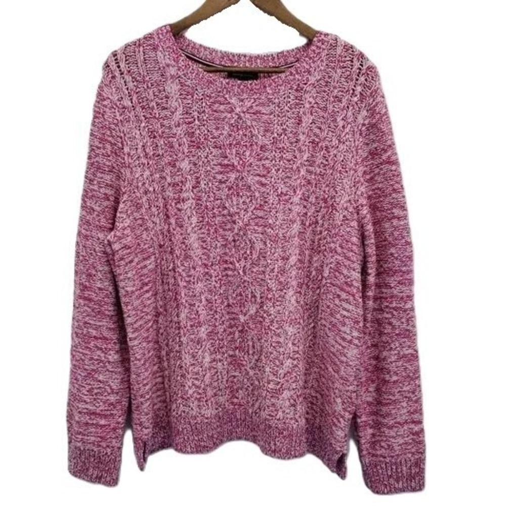 Tommy Hilfiger Womens Pink Cable Knit Pullover Sweater Plus Size 2XL Crew Neck